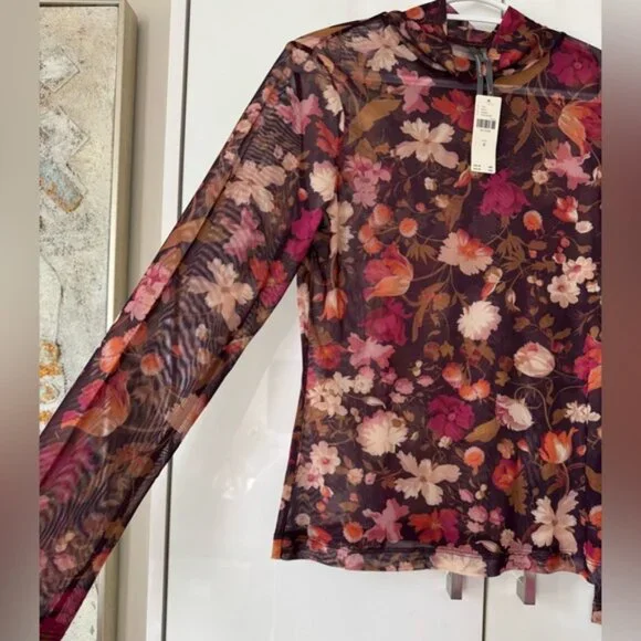 NWT Size M By Anthropologie Mesh Turtleneck Top - Picture 1 of 15